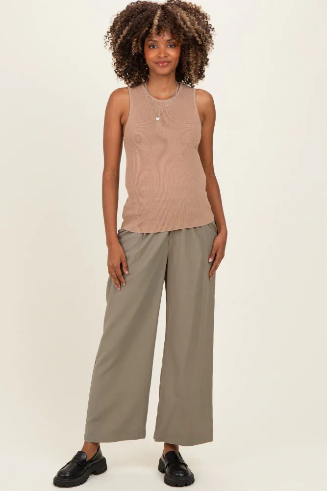 Image of Dark Taupe Ribbed Knit Maternity Tank Top