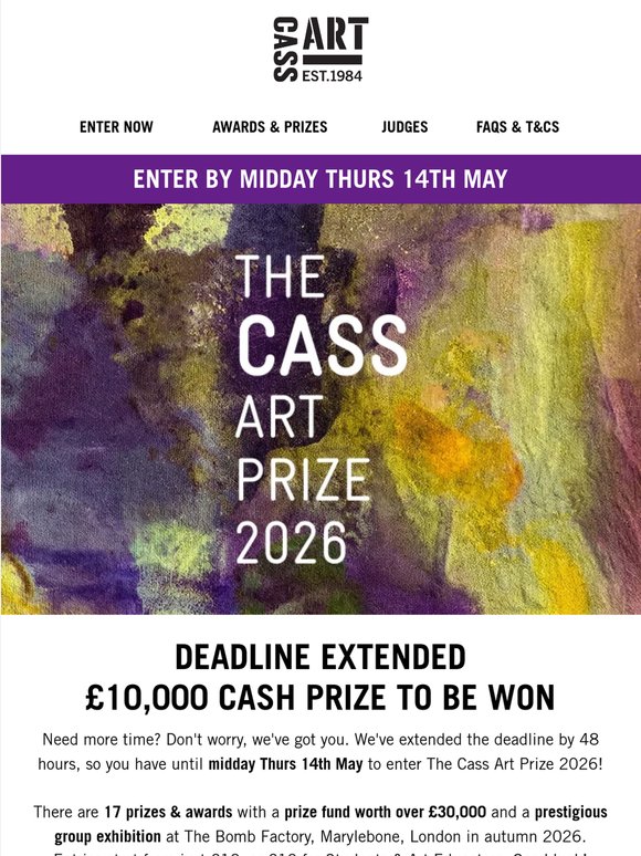 Deadline extended! Enter The Cass Art Prize 2026
