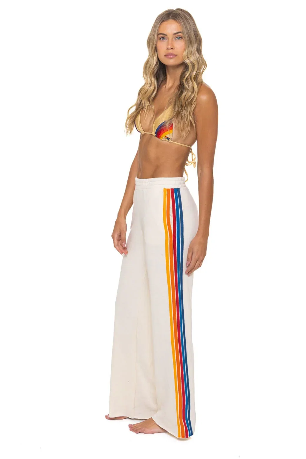 Image of 5 STRIPE WIDE LEG POCKET SWEATPANTS - VINTAGE WHITE