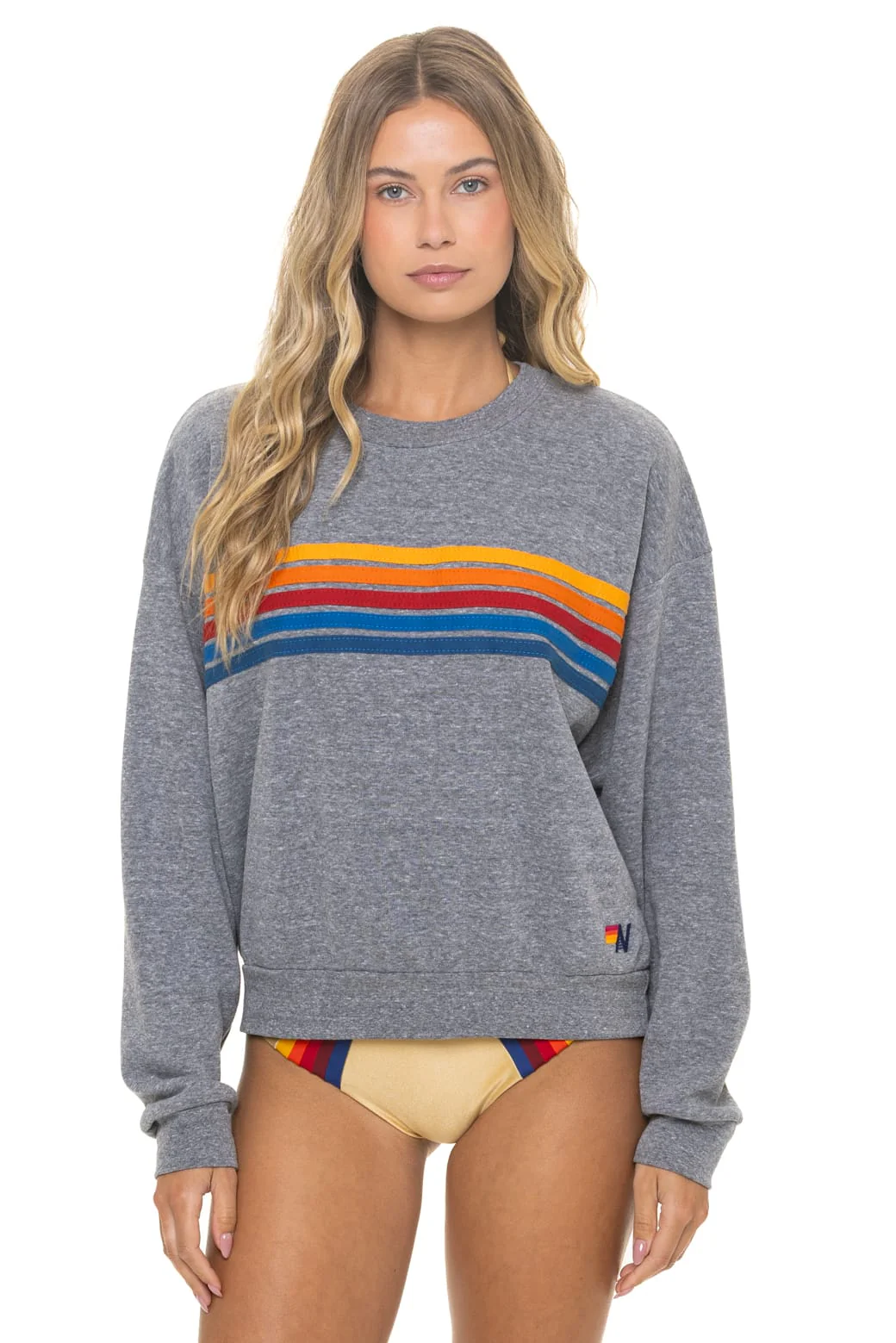 Image of 5 STRIPE RELAXED CREW SWEATSHIRT - HEATHER GREY