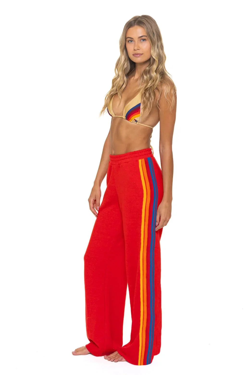 Image of 5 STRIPE WIDE LEG POCKET SWEATPANTS - RED