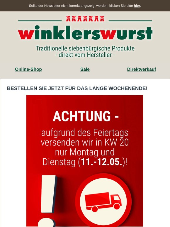 Bestellen Sie jetzt für das lange Wochenende!