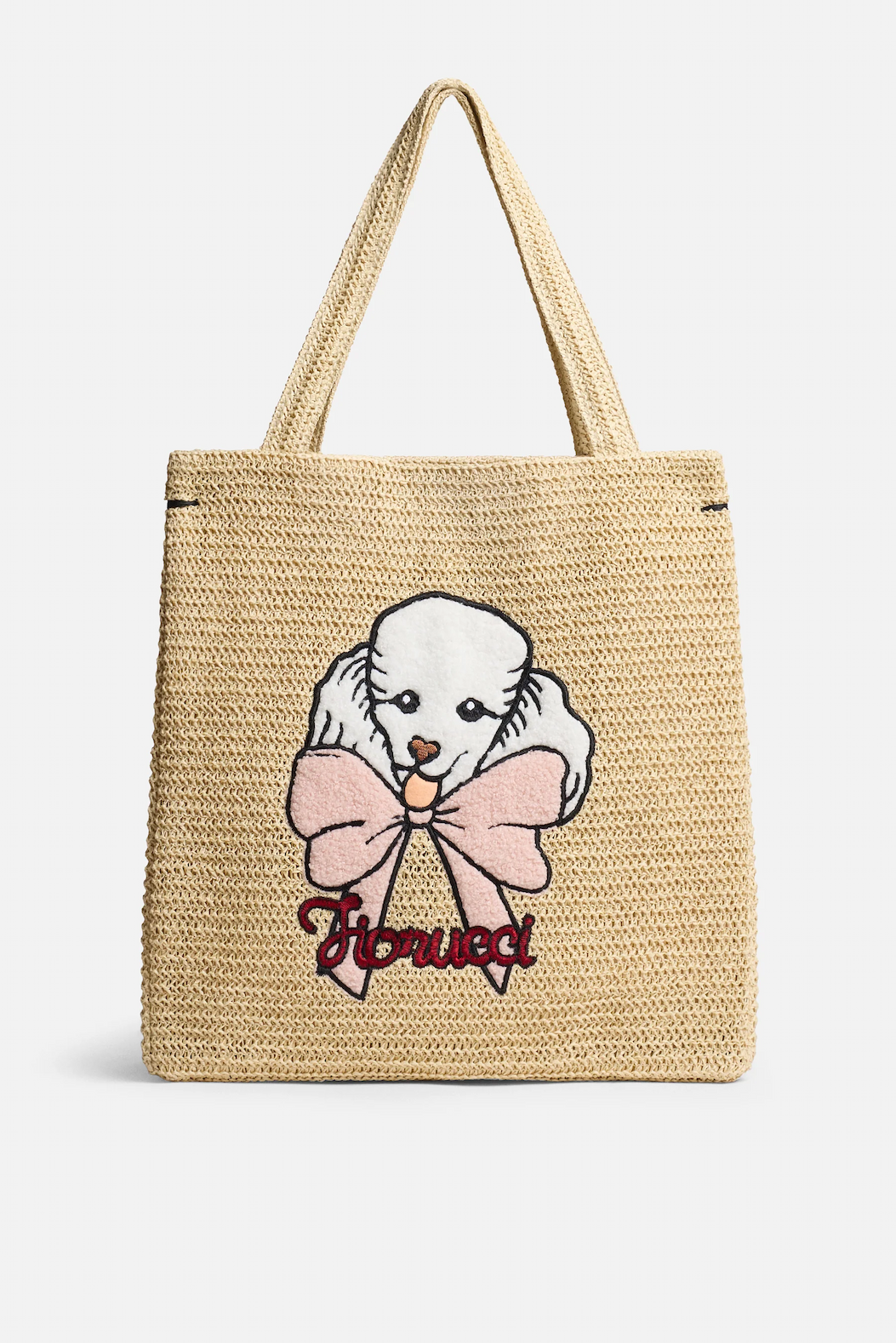 Poodle Raffia Tote Bag