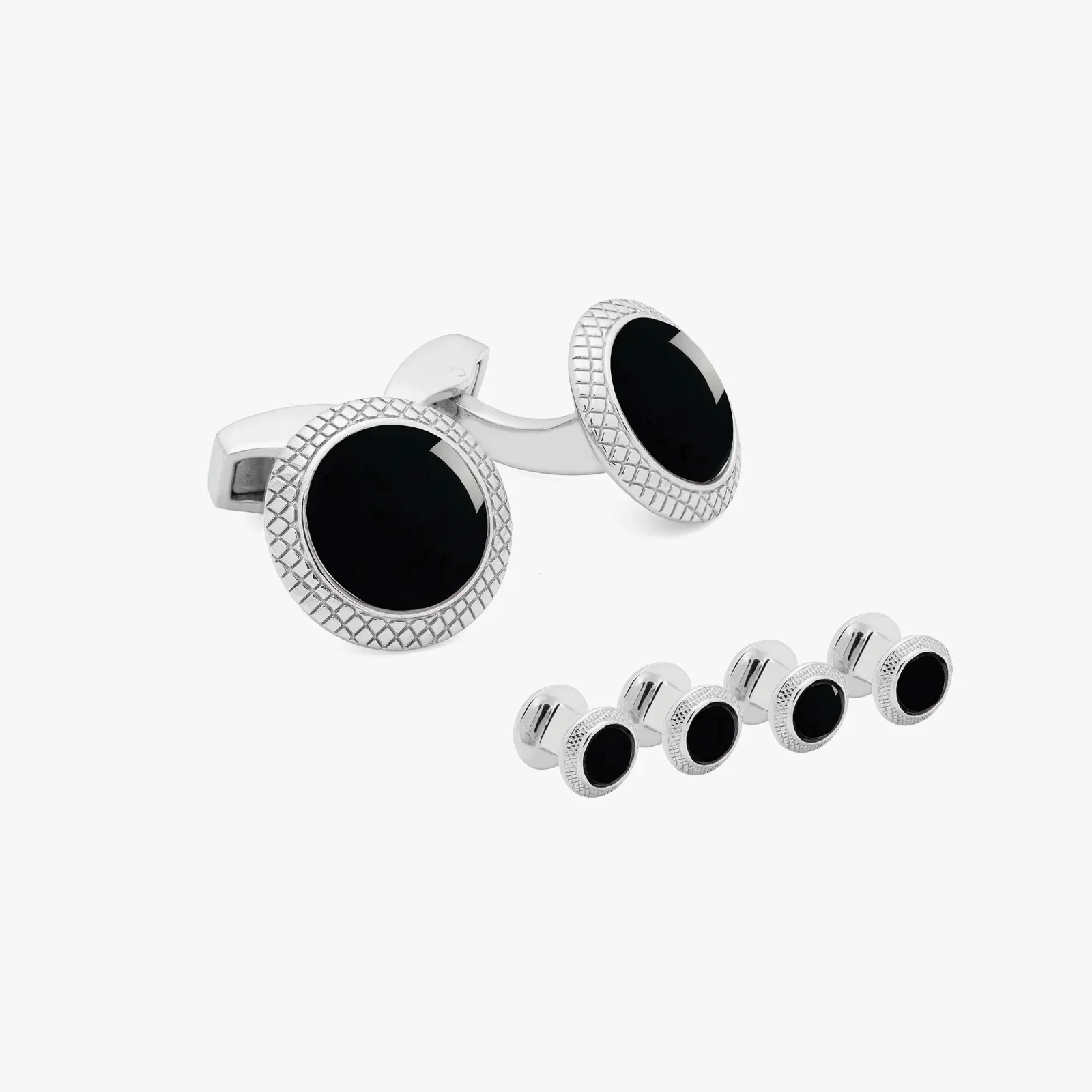 Image of Bullseye Cufflinks And Studs Set With Black Onyx