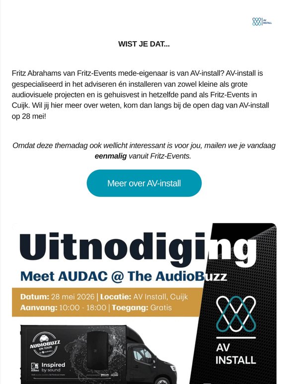 UITNODIGING: 28 mei Themadag Zakelijke AV-oplossingen van AV-install