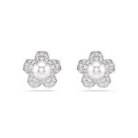 Pendientes de botón Ariana Grande x Swarovski, talla redonda, flor, blancos, baño de rodio