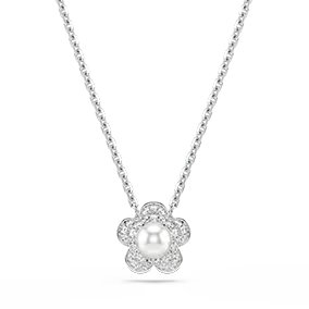 Colgante Ariana Grande x Swarovski, talla redonda, flor, blanco, baño de rodio