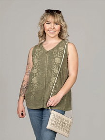 Sleeveless V-Neck Top With Embroidery Details