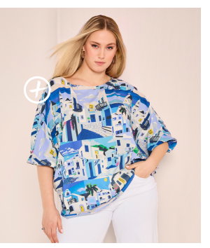 Blusa, Santorini, oversize, escote de submarino, manga 3/4
