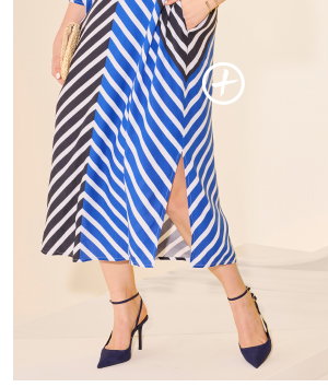 Vestido maxi de túnica, rayas, cuello chimenea, manga trompeta 3/4