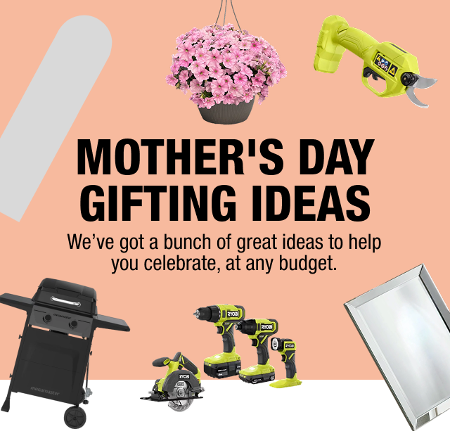 A collage of different products that Home Depot offers, such as mirrors, power tools, charcoal grill and flowers.