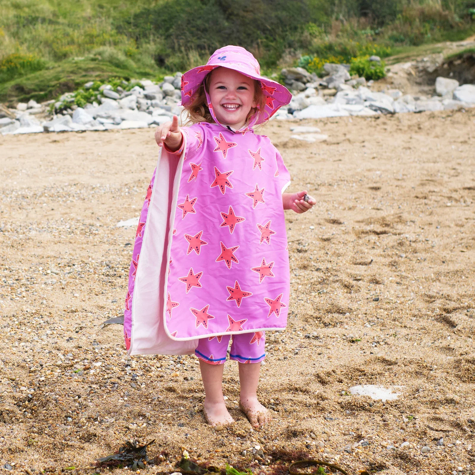 Image of Beach Towel Poncho Pink Starfish