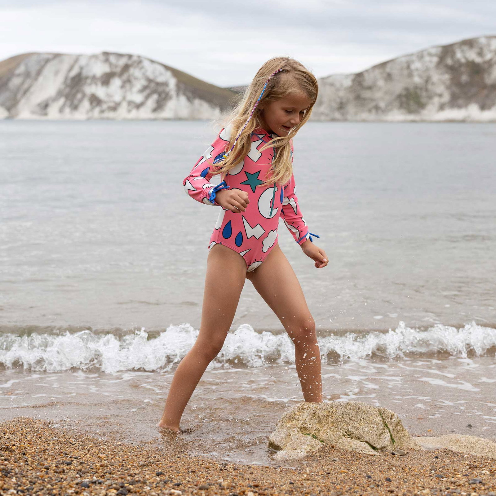 Image of UV Protective Long Sleeve Swimsuit Pink Weather