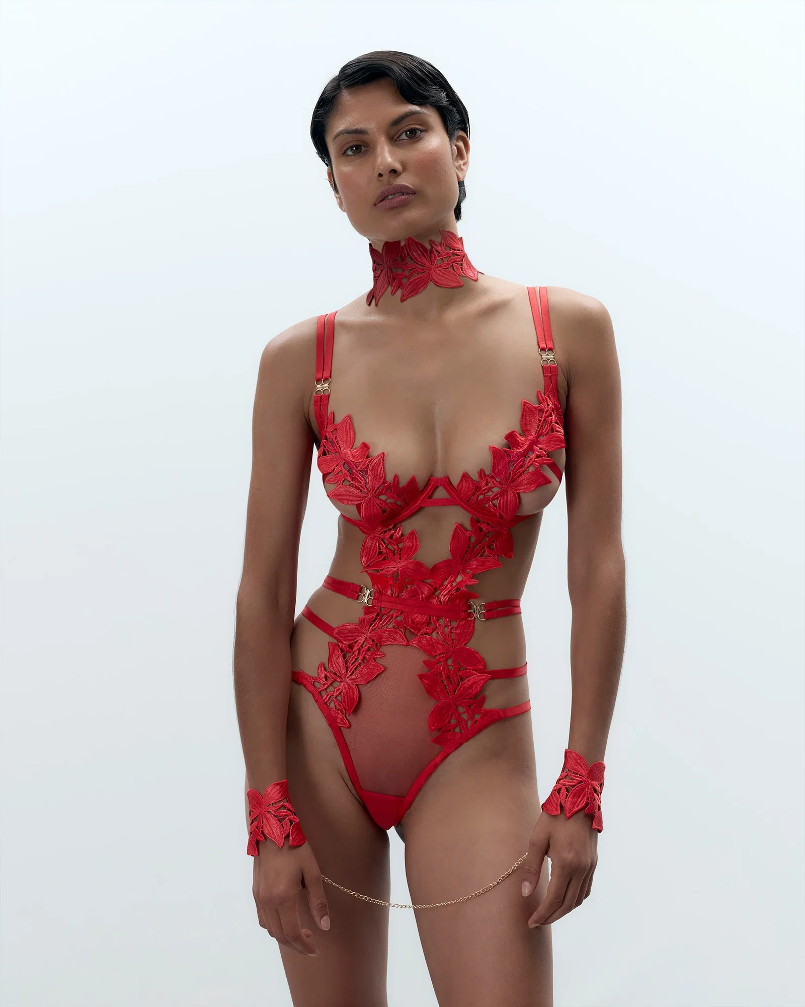 Image of Set: Ophelia Bodysuit Lingerie Set Red