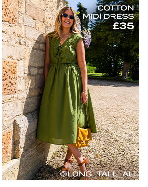 LTS Tall Olive Green Tie Front Cotton Midi Dress - @long_tall_ali