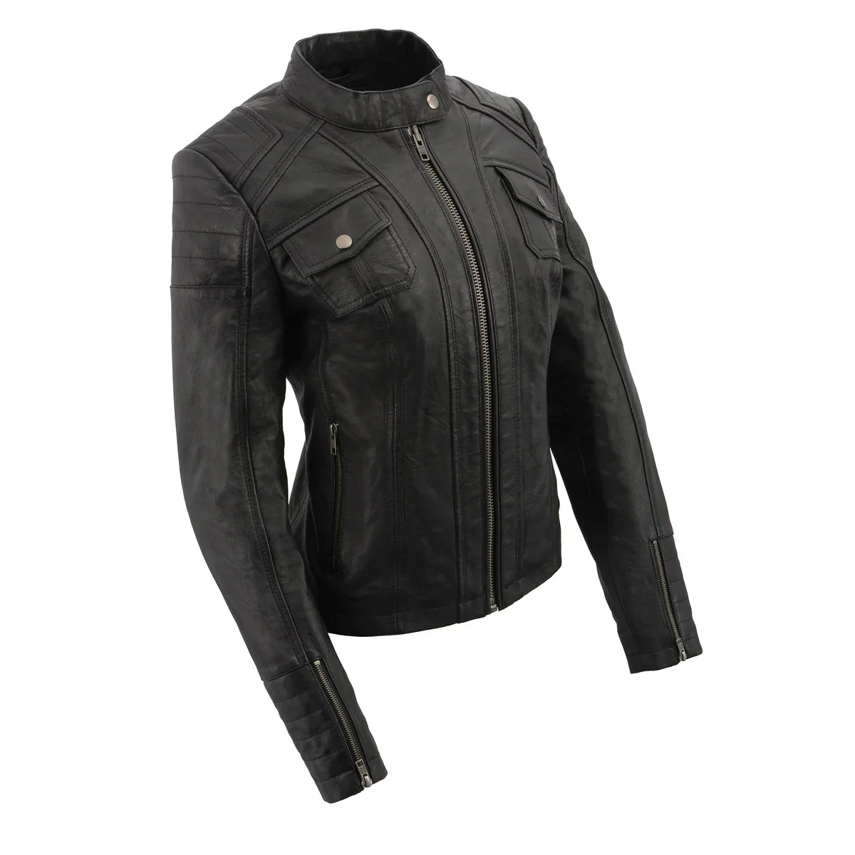 Image of Milwaukee Leather SFL2806 Women's Quilted Black Mandarin Scuba Collar Fashion Casual Leather Jacket