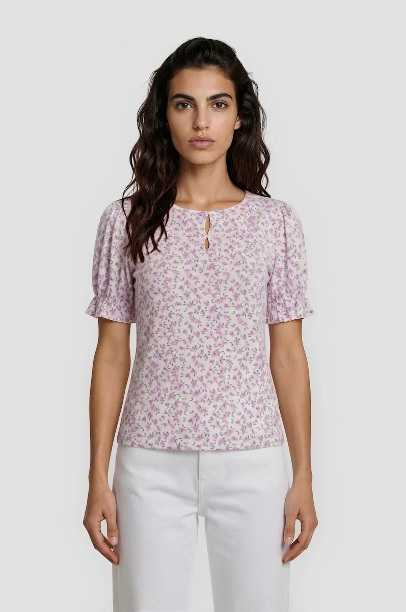 Image of Puff Sleeve Keyhole Neck Top - Lavender
