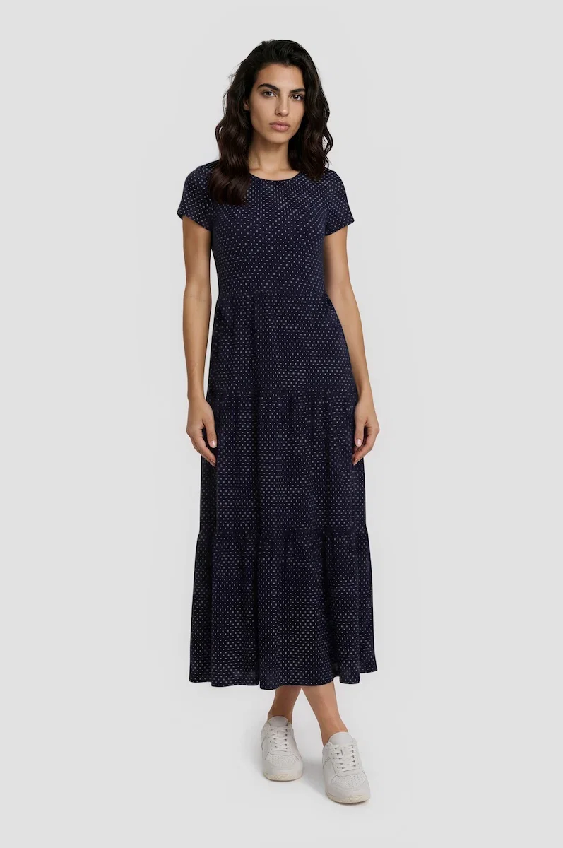 Image of Printed Tiered Maxi Dress - Navy