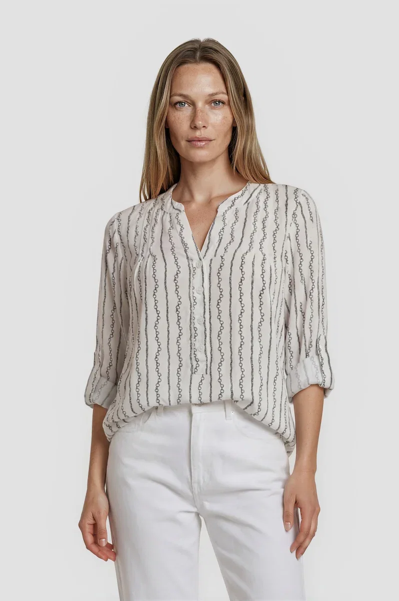 Image of Half Button Up Pleated Shirt - White