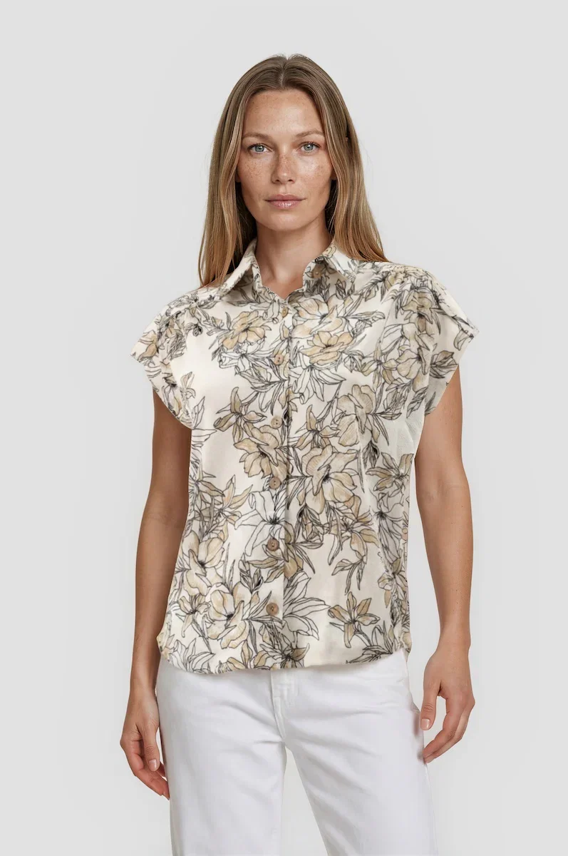 Image of Short Sleeve Button Down Shirt - Beige