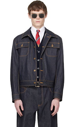 Navy Selvedge Denim Backstrap Utility Jacket - Thom Browne