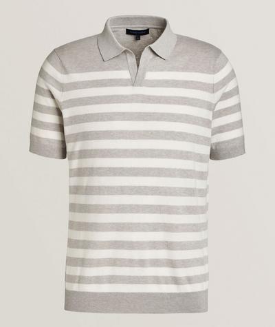 Patrick Assaraf - Open Collar Stripe Knit Polo 