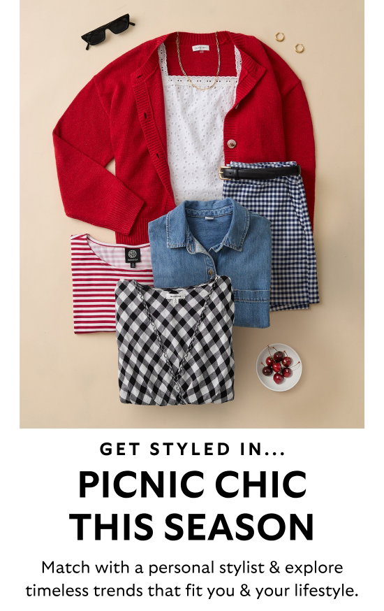 Get styled in picnic chic this season. Match with a personal stylist and explore timeless trends that fit you and your lifestyle.