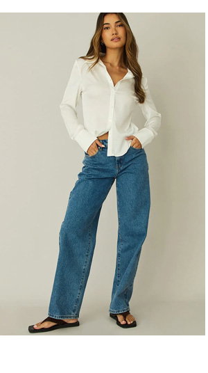 Denim Straight Leg Baggy Jeans Low Rise