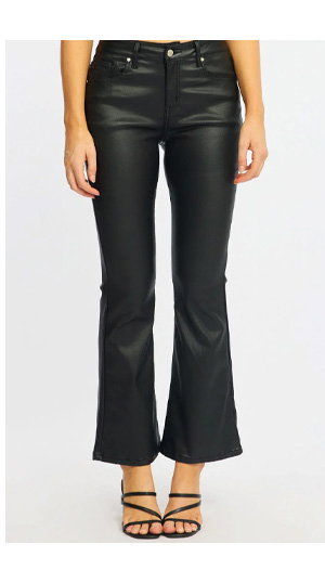 Black Flare Jeans High Rise Wet Look