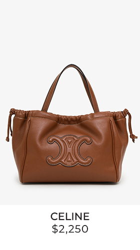 Celine 2024 Brown Leather Triomphe Cabas Drawstring Small Top Handle Bag With Strap