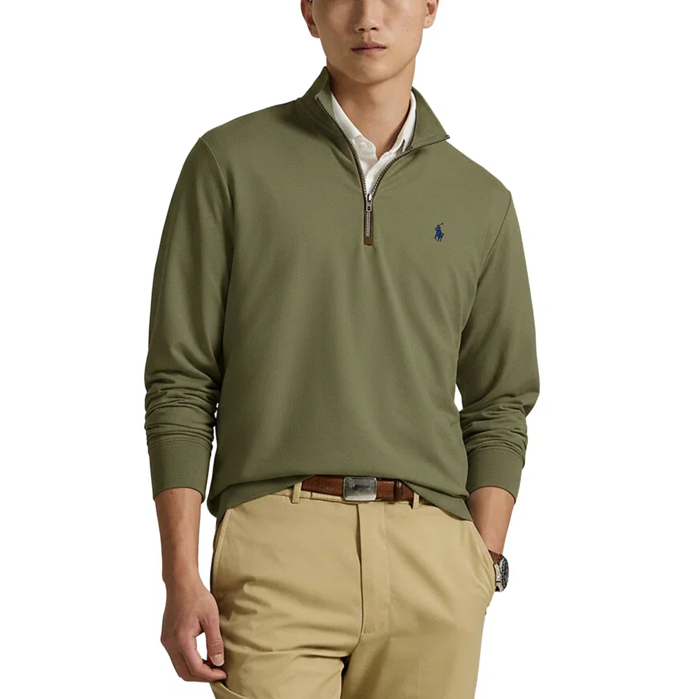 Image of RLX Ralph Lauren Fine Gauge Terry Half Zip - Fatigue