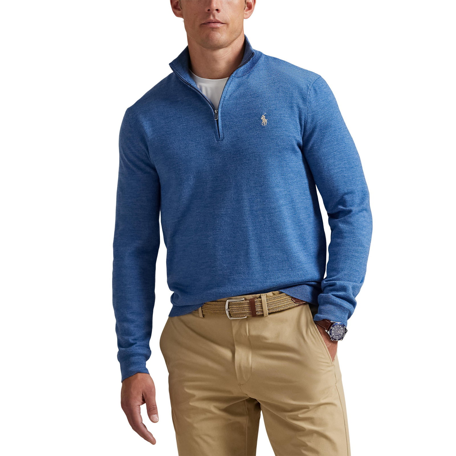 Image of RLX Ralph Lauren Cotton Blend 1/4 Zip Golf Pullover - Tide Pool Blue Heather