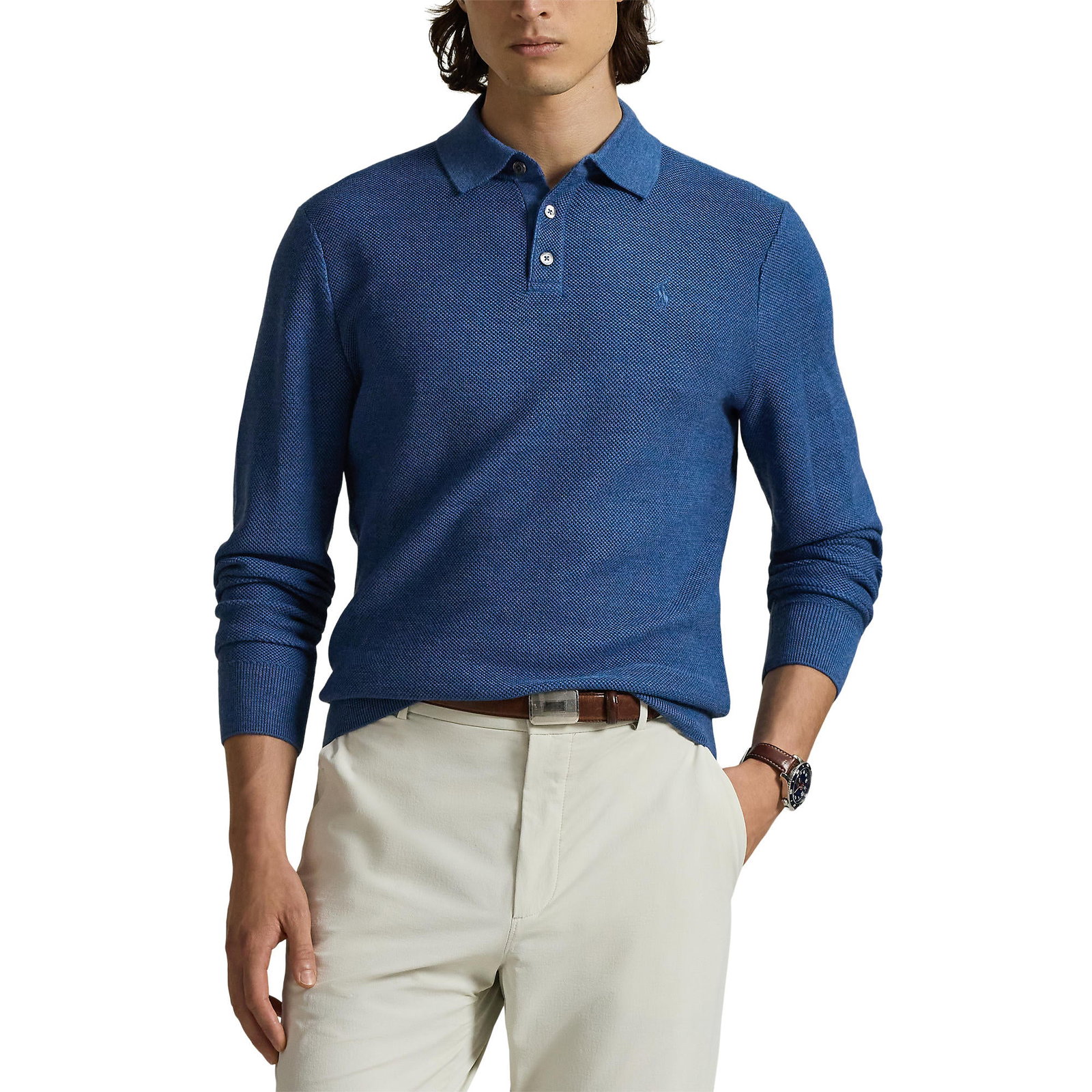 Image of RLX Ralph Lauren Performance Polo-Collar Golf Sweater - Tide Pool Blue Heather