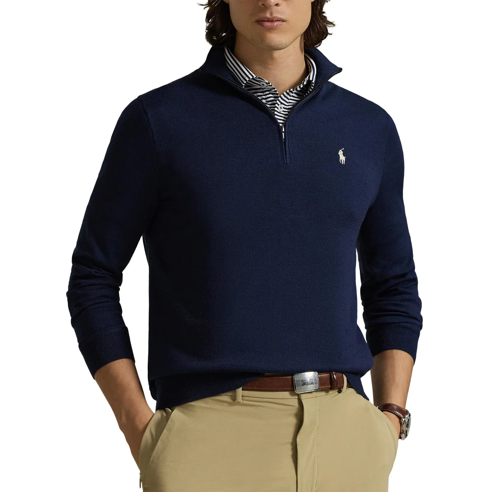Image of RLX Ralph Lauren Cotton Blend 1/4 Zip Golf Pullover - Refined Navy