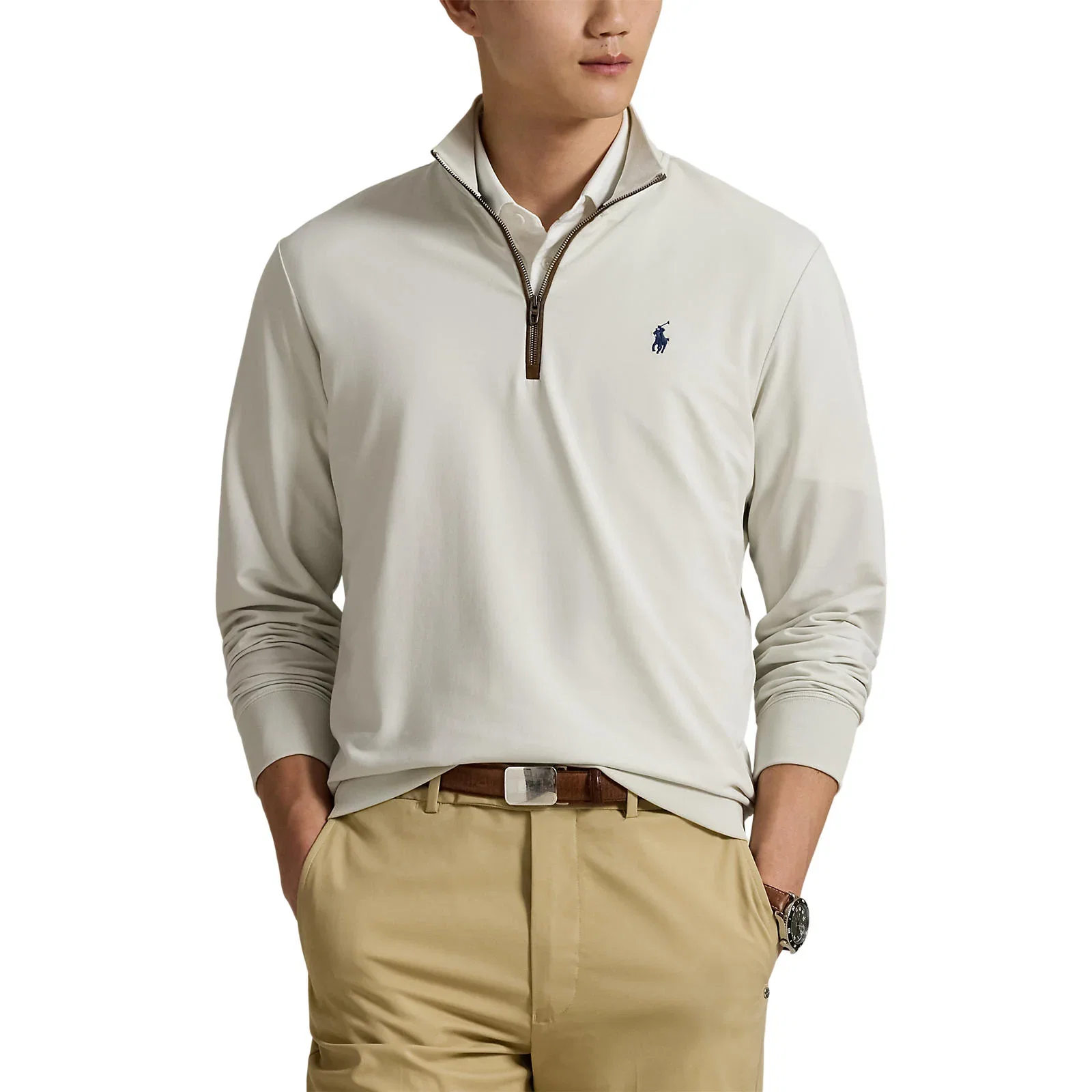 Image of RLX Ralph Lauren Fine Gauge Terry Half Zip - Stone Pebble