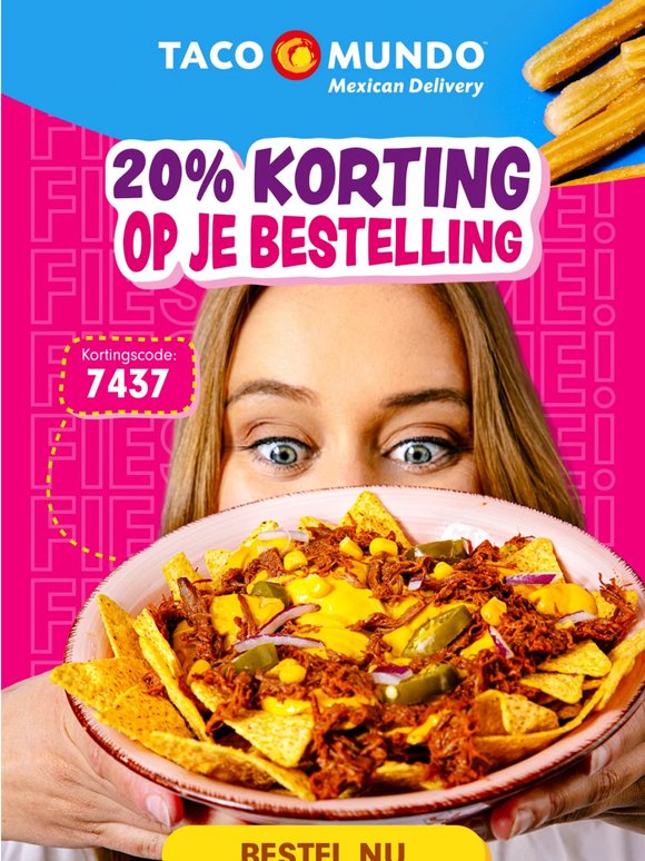 Krijg nu 20% korting op je bestelling! 🌮 🌯