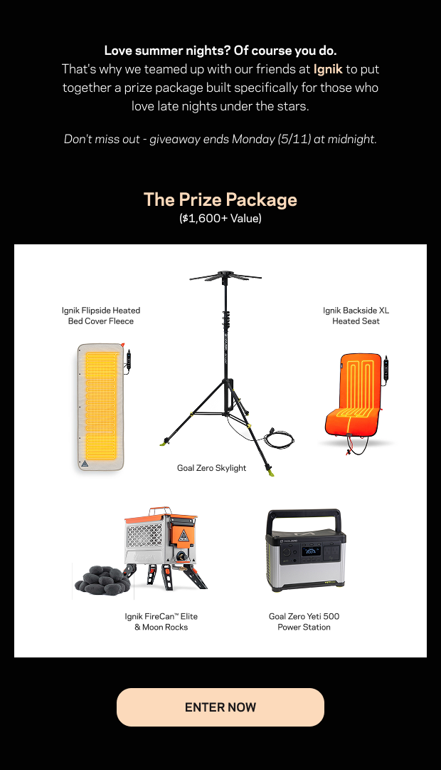 Enter to Win $1,600 in camping gear