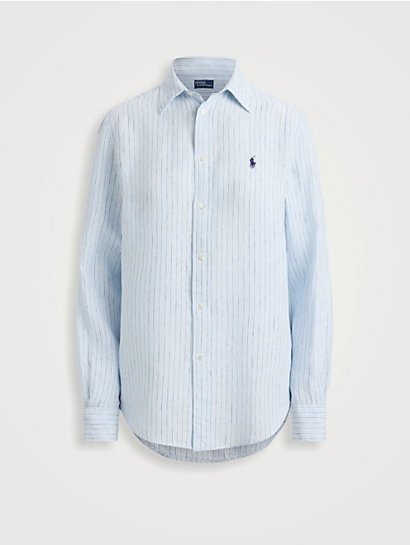 Classic-Fit Linen Shirt In Stripe Print