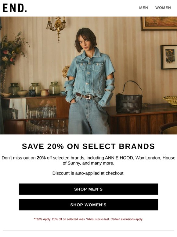 Don't miss 20% off ANNIE HOOD, Wax London, House of Sunny & more