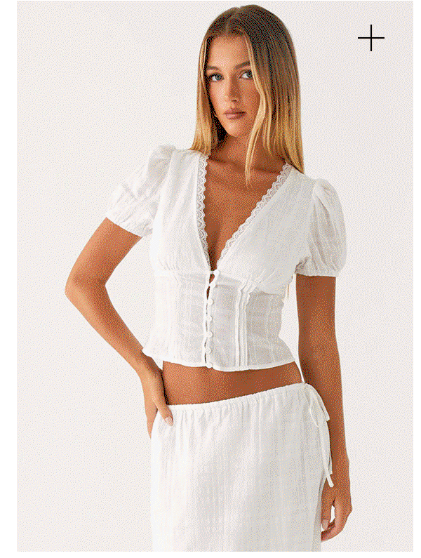 Sweet Lullaby Button Up Shirt & Midi Skirt -— White