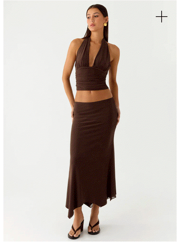 Kerrie Halter Top & Hanky Midi Skirt — Chocolate
