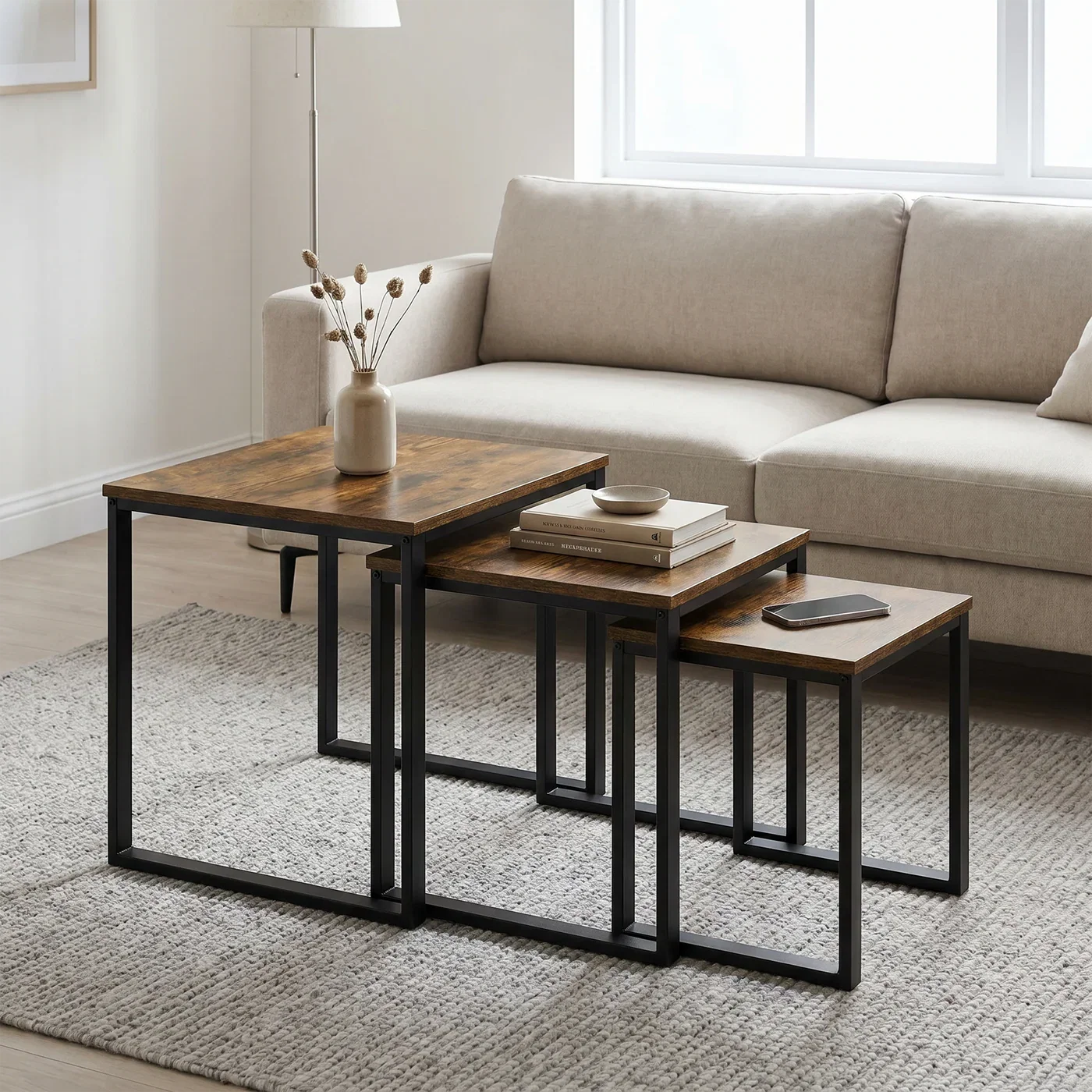 Stackora Set of 3 Rustic Nest of Tables