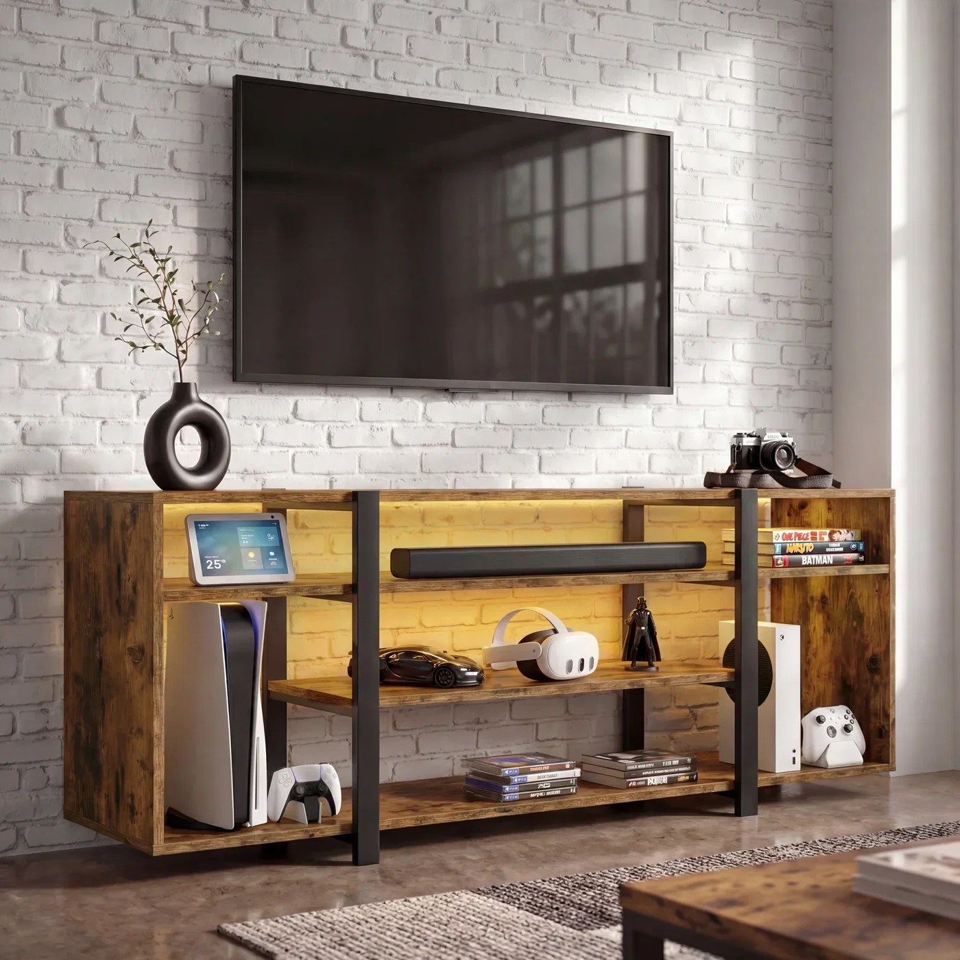 Zelumi Rustic Brown Tv Cabinet with Open Shelves