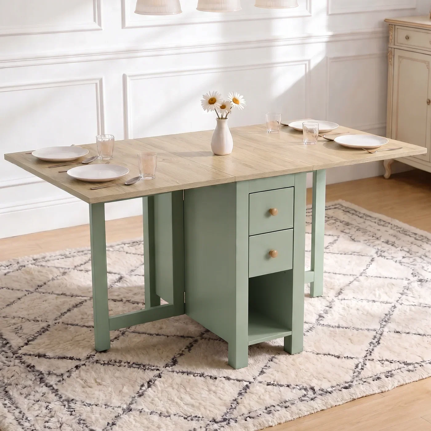 Stovra Extendable Drop Leaf Dining Table Green