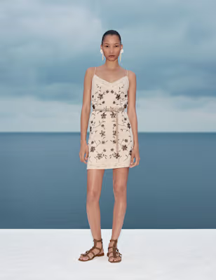 Pure Cotton Embellished V-Neck Mini Cami Dress