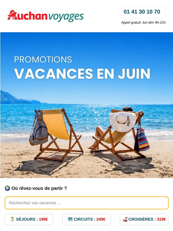 📢☀️ Jusqu’à -65% sur vos vacances en juin !