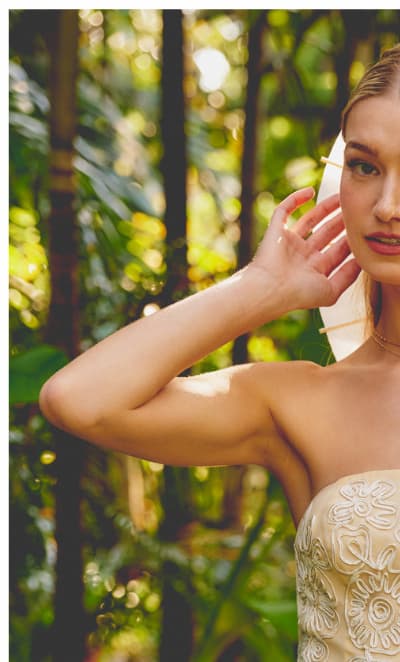 Strapless Floral Embroidered Organza Midi Dress In Maize