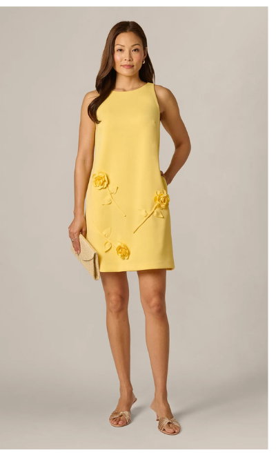 3D Rosette Stretch Short Shift Dress In Warm Sun