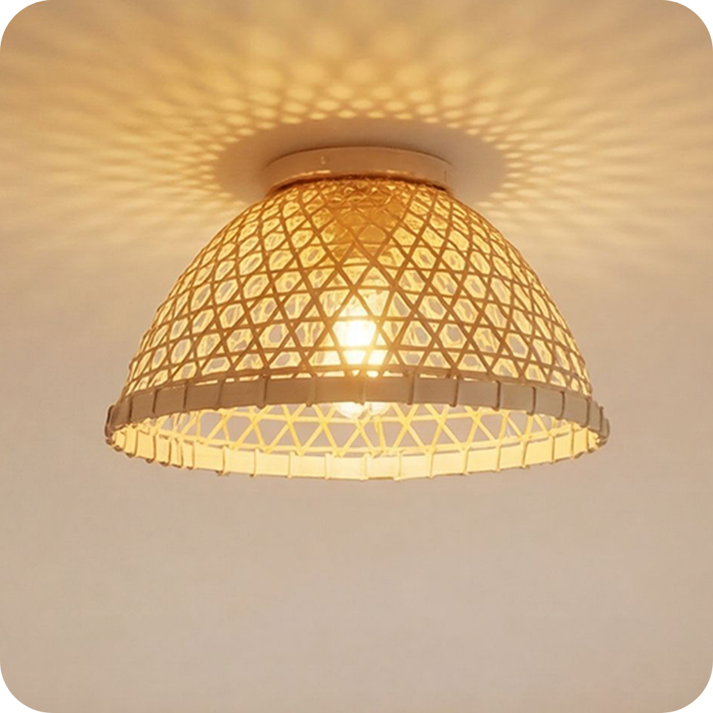 Briar 1-Light Ceiling Light in Matte Black and Natural Rattan