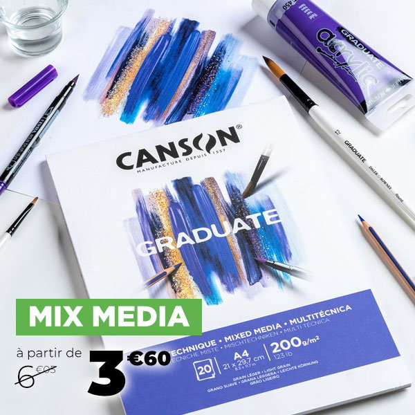 Bloc Graduate Mixed Media Papier Blanc 200 g/m² 20F - Canson